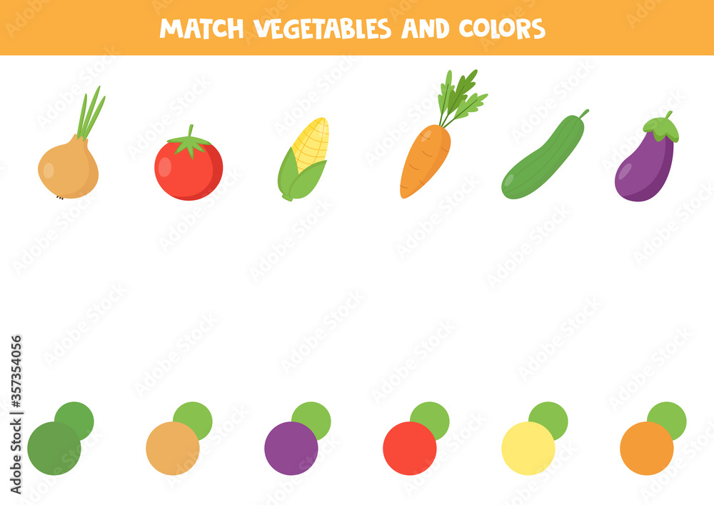 Color matching game for kids. Set of cartoon vegetables.