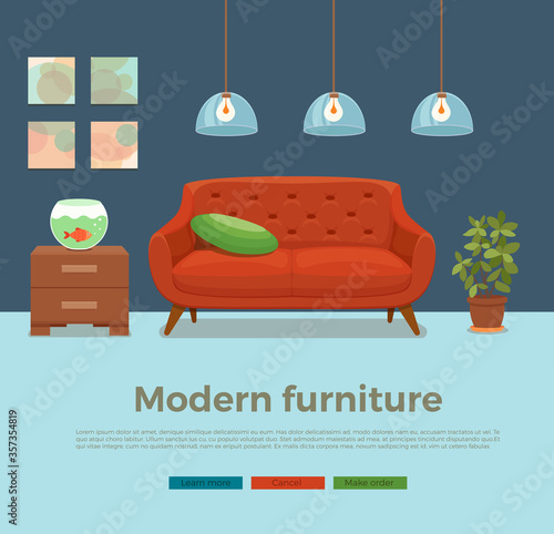 Living room cozy interior with colorful sofa
