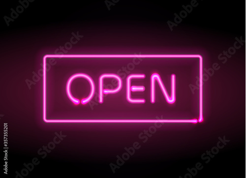 Neon sign Open 24 7 light vector background