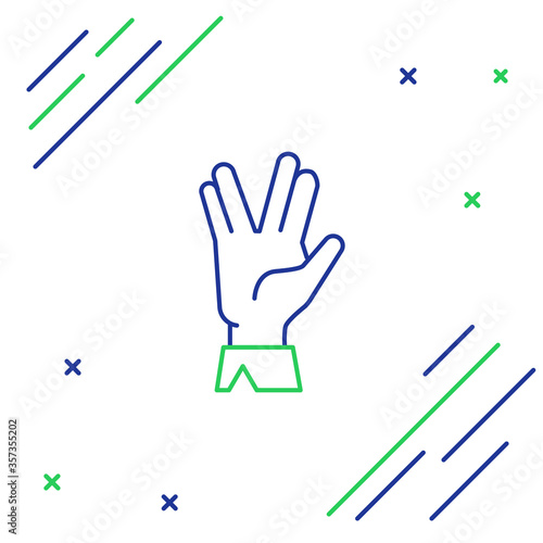 Line Vulcan salute icon isolated on white background. Hand with vulcan greet. Spock symbol. Colorful outline concept. Vector