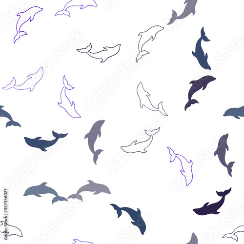 Dark BLUE vector seamless texture with dolphins.