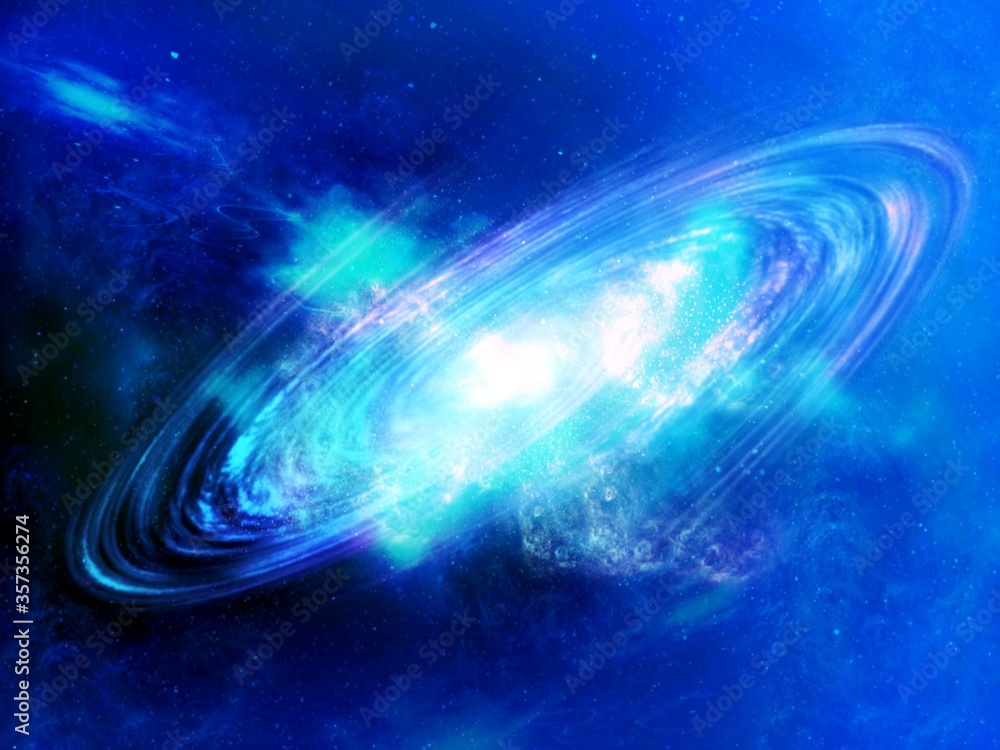 blue spiral galaxy with vortex of energy - illustration design 
