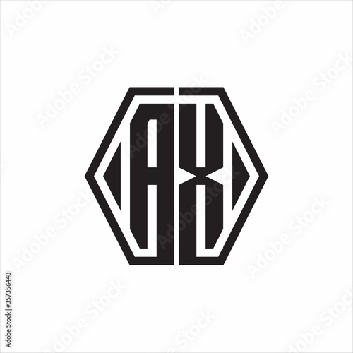 AX Logo monogram with hexagon line rounded design template on white background