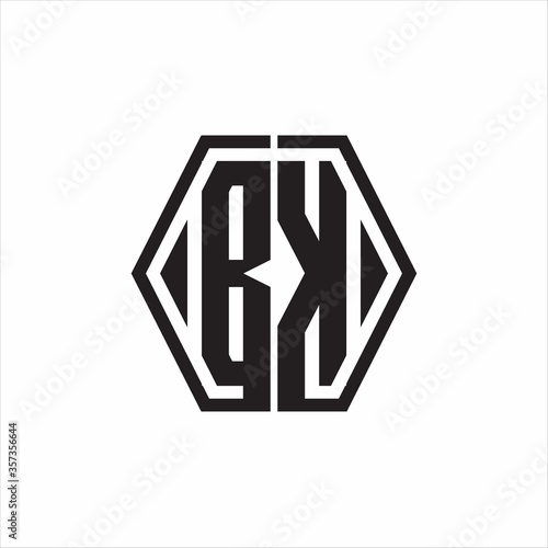 BK Logo monogram with hexagon line rounded design template on white background