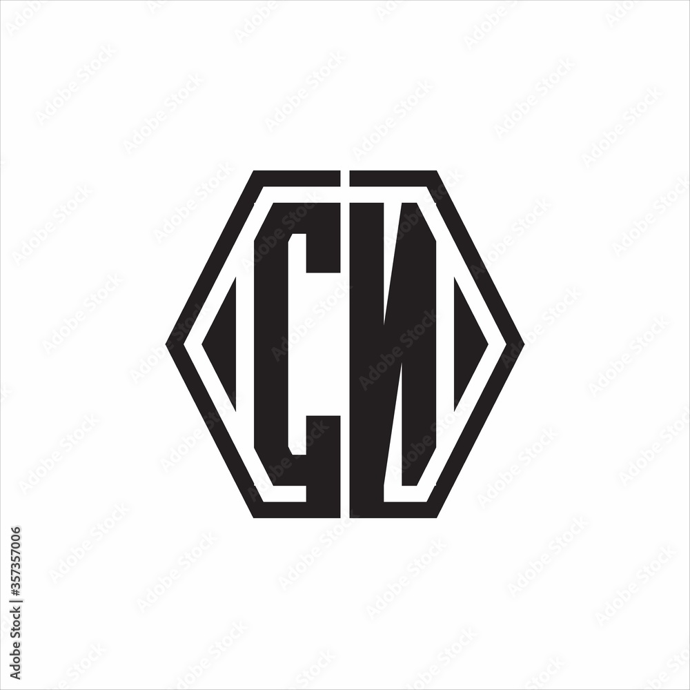 CN Logo monogram with hexagon line rounded design template on white background CN Logo monogram with hexagon line rounded design template on white background