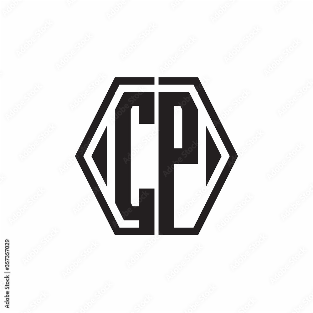 CP Logo monogram with hexagon line rounded design template on white background CP Logo monogram with hexagon line rounded design template on white background