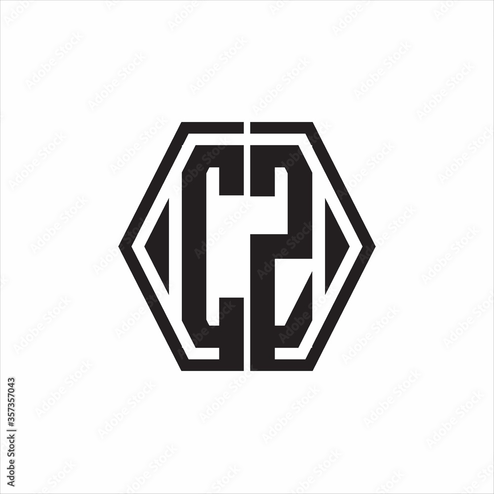 CZ Logo monogram with hexagon line rounded design template on white background CZ Logo monogram with hexagon line rounded design template on white background