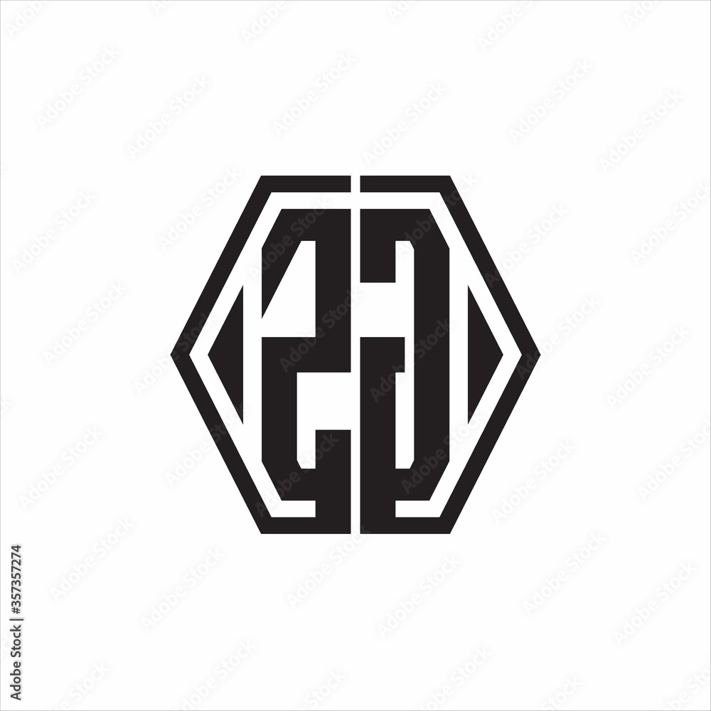 ZG Logo monogram with hexagon line rounded design template on white background ZG Logo monogram with hexagon line rounded design template on white background
