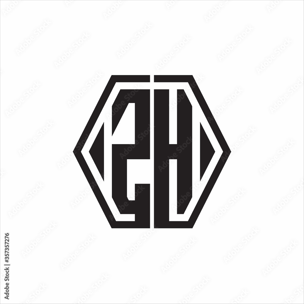 ZH Logo monogram with hexagon line rounded design template on white background ZH Logo monogram with hexagon line rounded design template on white background