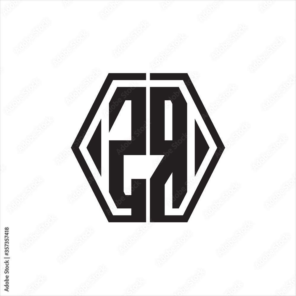 ZR Logo monogram with hexagon line rounded design template on white background ZR Logo monogram with hexagon line rounded design template on white background