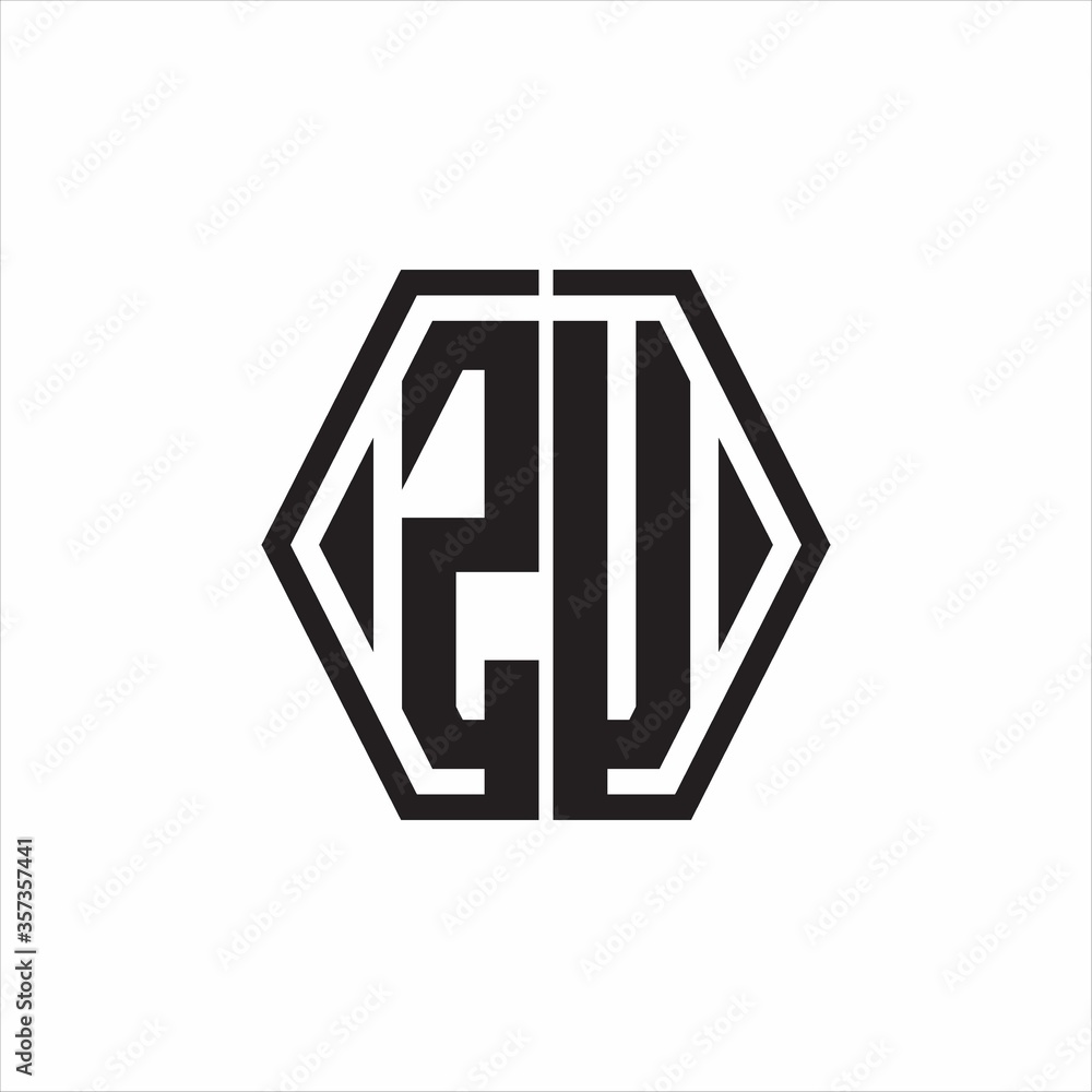 ZU Logo monogram with hexagon line rounded design template on white background ZU Logo monogram with hexagon line rounded design template on white background