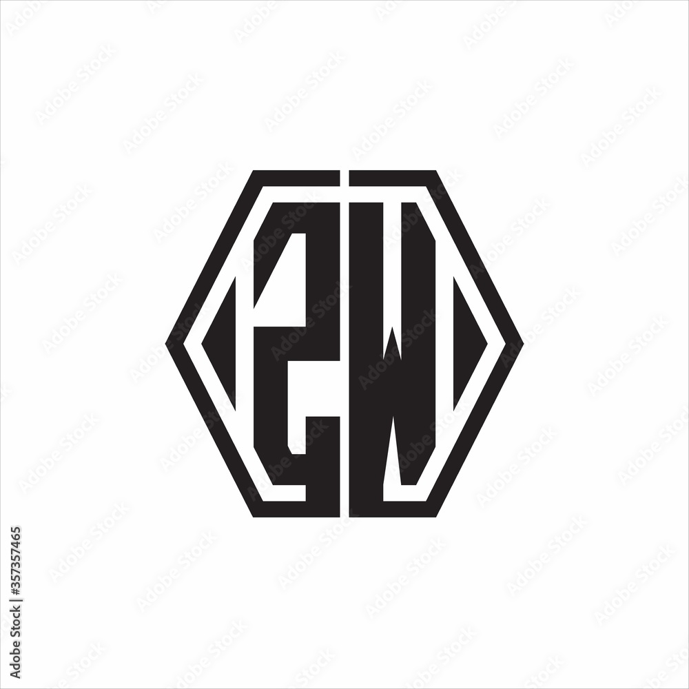 ZW Logo monogram with hexagon line rounded design template on white background ZW Logo monogram with hexagon line rounded design template on white background