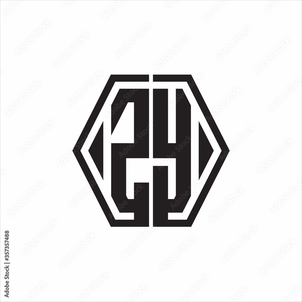 ZY Logo monogram with hexagon line rounded design template on white background ZY Logo monogram with hexagon line rounded design template on white background