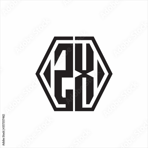 ZX Logo monogram with hexagon line rounded design template on white background