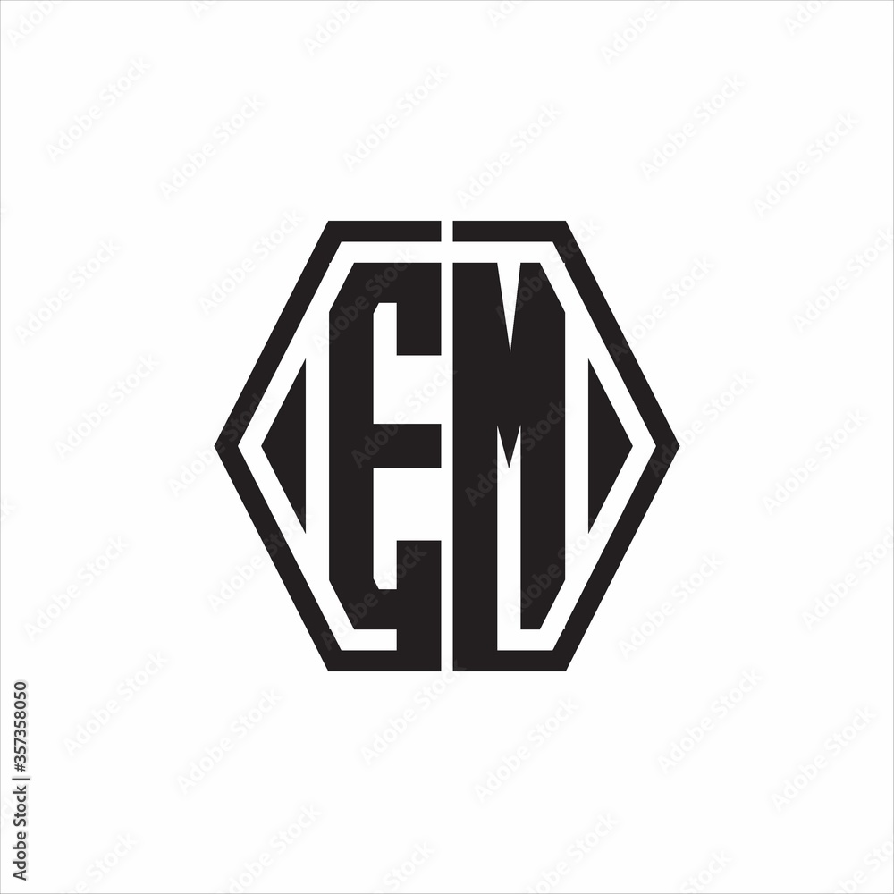 EM Logo monogram with hexagon line rounded design template on white background EM Logo monogram with hexagon line rounded design template on white background