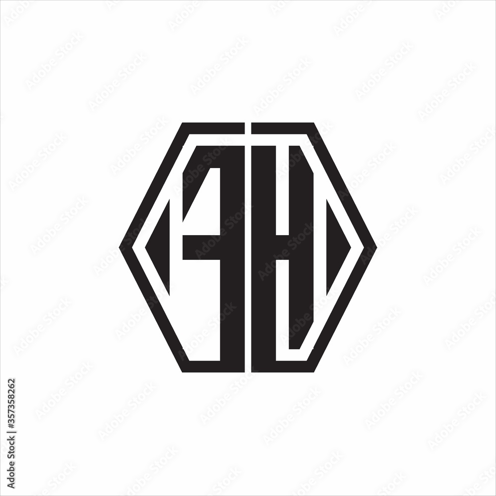 FH Logo monogram with hexagon line rounded design template on white background FH Logo monogram with hexagon line rounded design template on white background