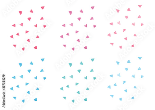 手描き色鉛筆　三角形の紙吹雪のイラストセット