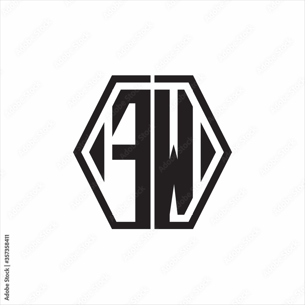 FW Logo monogram with hexagon line rounded design template on white background FW Logo monogram with hexagon line rounded design template on white background