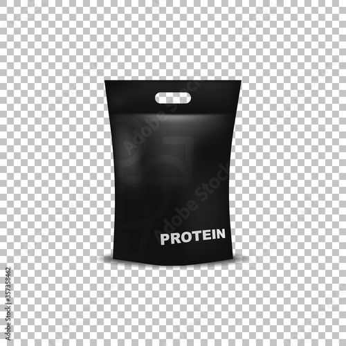 Protein pack sport nutrition, bodybuilding powder bottle vector isolated illustration