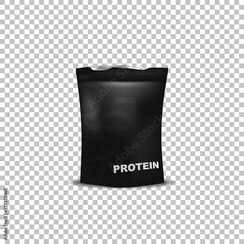 Protein pack sport nutrition, bodybuilding powder bottle vector isolated illustration
