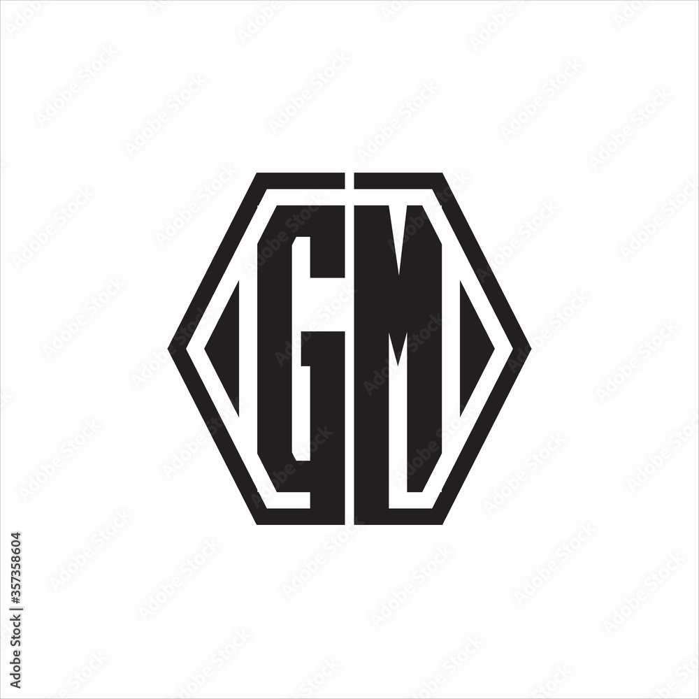 GM Logo monogram with hexagon line rounded design template on white background GM Logo monogram with hexagon line rounded design template on white background