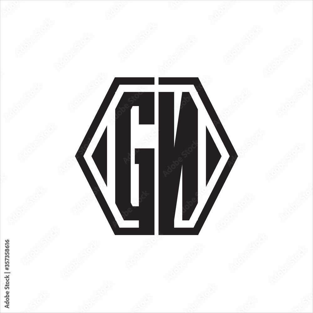GN Logo monogram with hexagon line rounded design template on white background GN Logo monogram with hexagon line rounded design template on white background