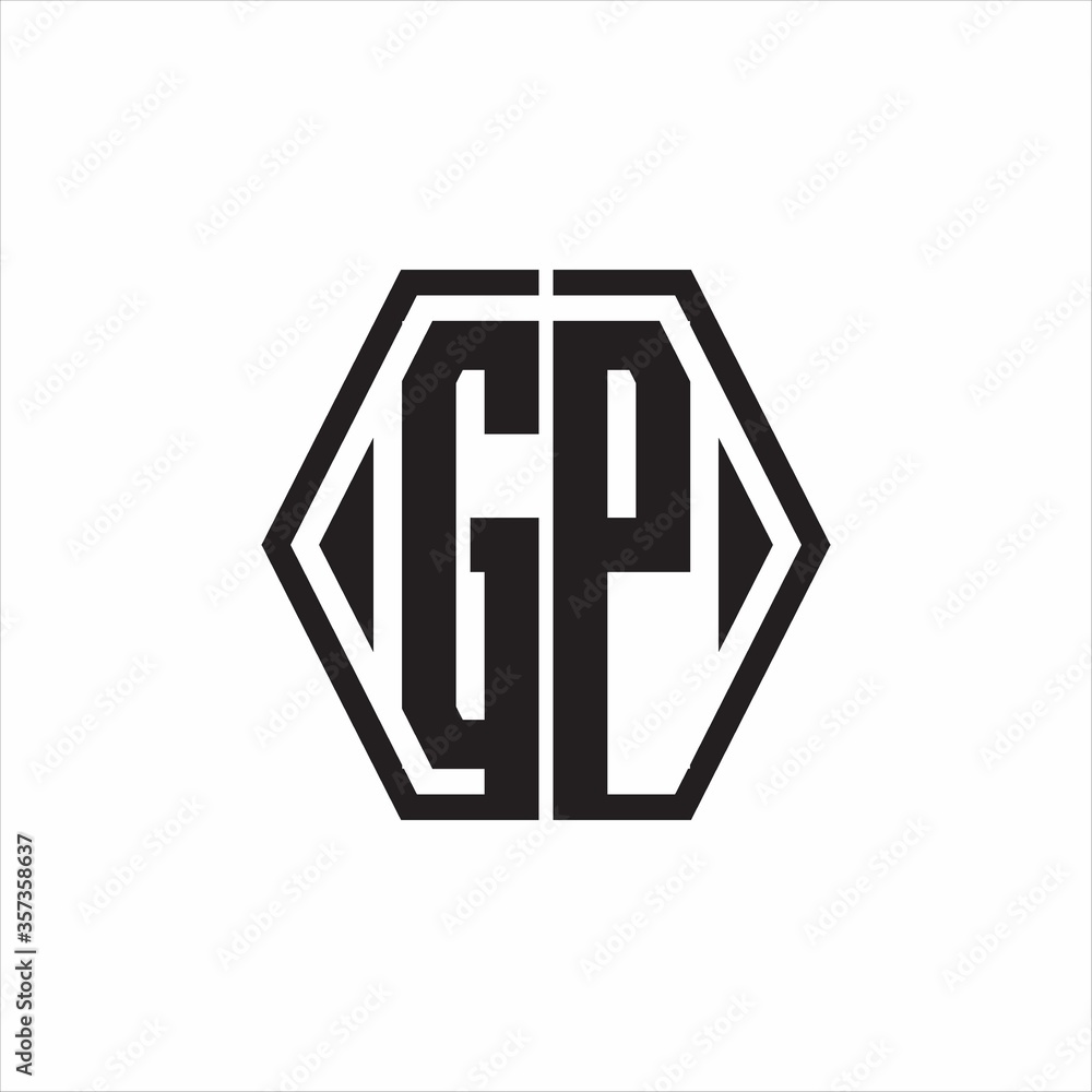 GP Logo monogram with hexagon line rounded design template on white background GP Logo monogram with hexagon line rounded design template on white background