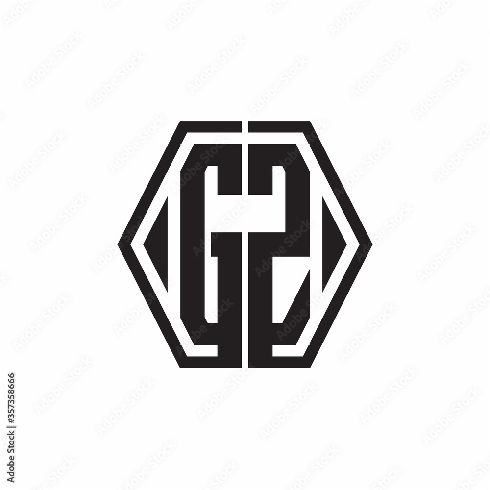 GZ Logo monogram with hexagon line rounded design template on white background GZ Logo monogram with hexagon line rounded design template on white background