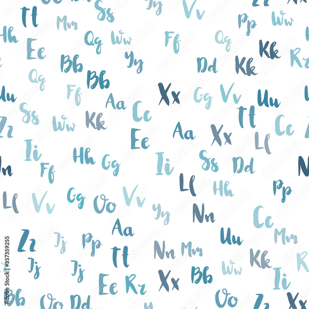 Light BLUE vector seamless background with signs of alphabet.