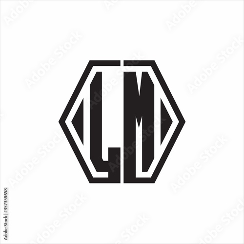 LM Logo monogram with hexagon line rounded design template on white background