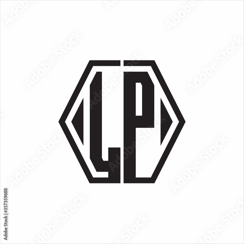 LP Logo monogram with hexagon line rounded design template on white background