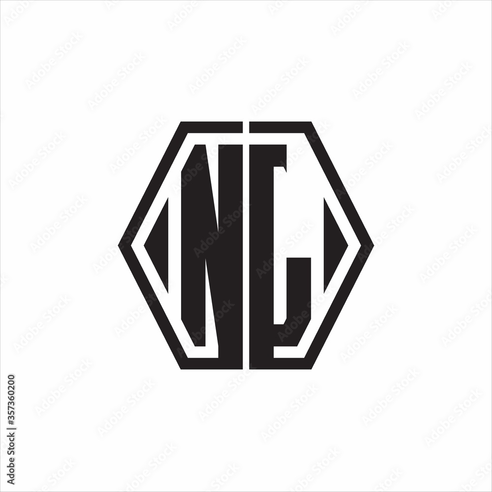 NL Logo monogram with hexagon line rounded design template on white background NL Logo monogram with hexagon line rounded design template on white background