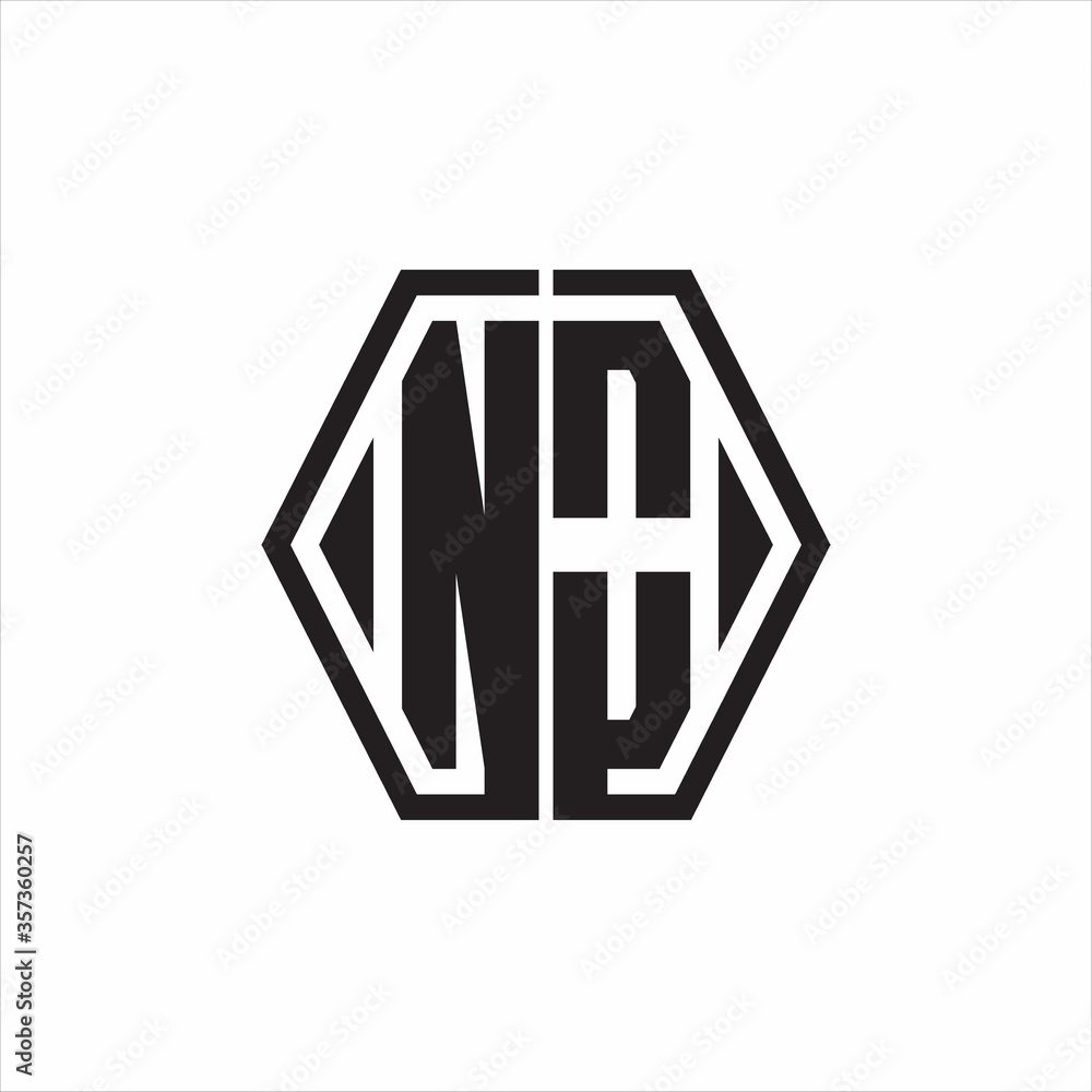 NO Logo monogram with hexagon line rounded design template on white background NO Logo monogram with hexagon line rounded design template on white background