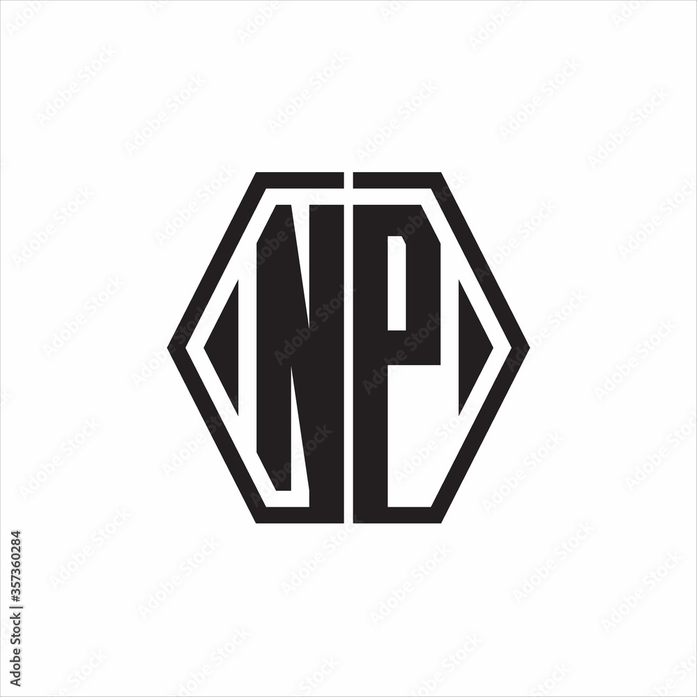NP Logo monogram with hexagon line rounded design template on white background NP Logo monogram with hexagon line rounded design template on white background