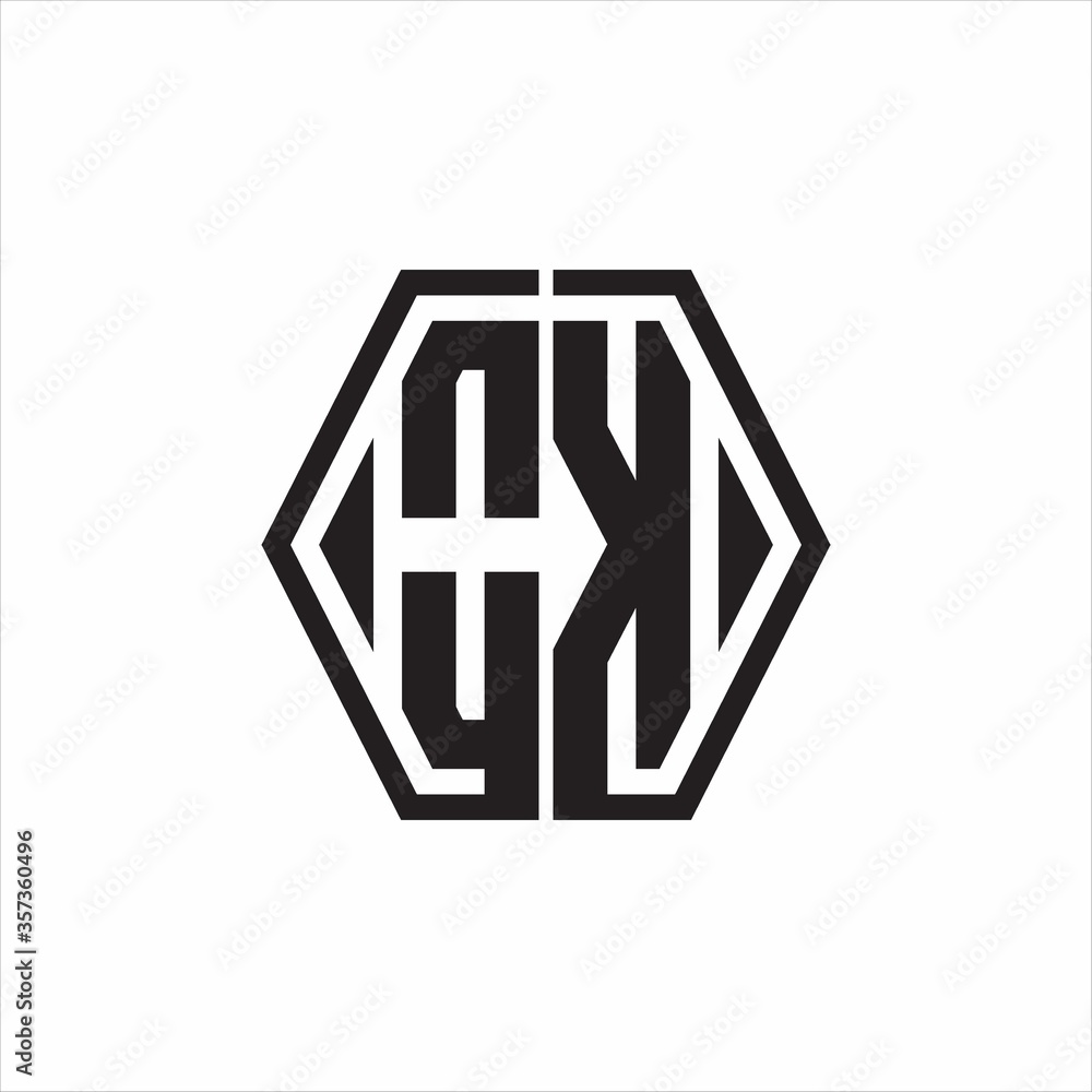 OK Logo monogram with hexagon line rounded design template on white background OK Logo monogram with hexagon line rounded design template on white background