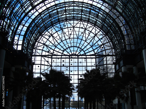 Manhattan, NY / USA - November 24, 2014: Facade of Winter Garden Atrium, a 10-story glass-vaulted pavilion on Vesey Street in New York City's Brookfield Place (formerly World Financial Center).