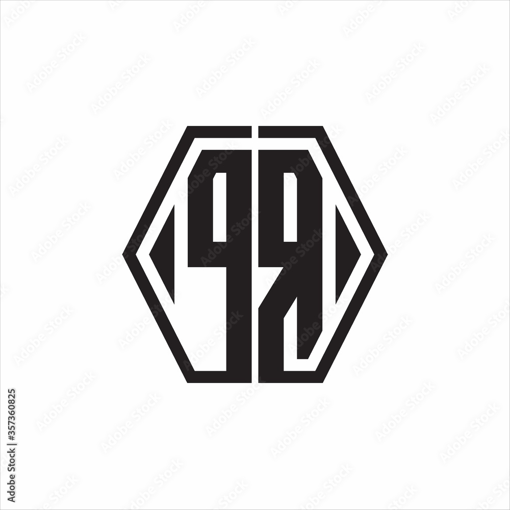PR Logo monogram with hexagon line rounded design template on white background PR Logo monogram with hexagon line rounded design template on white background