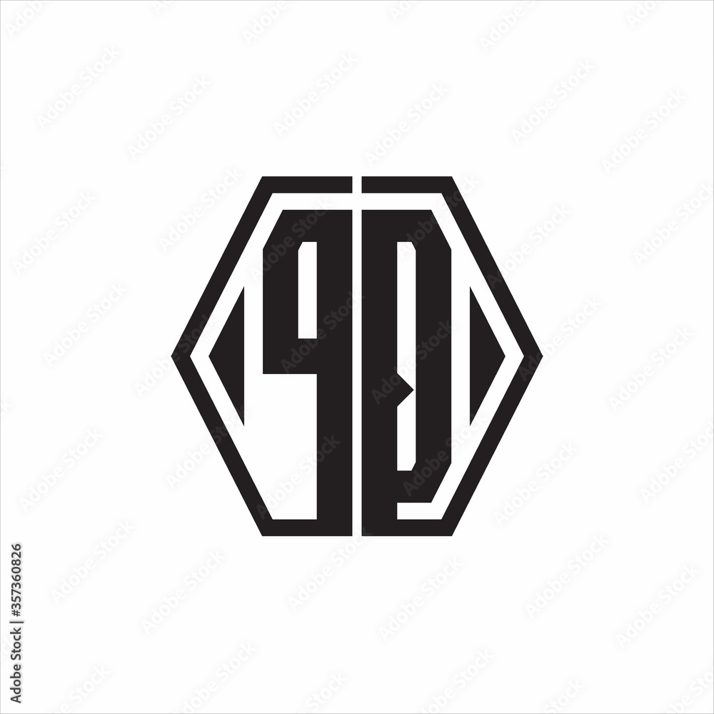 PQ Logo monogram with hexagon line rounded design template on white background PQ Logo monogram with hexagon line rounded design template on white background