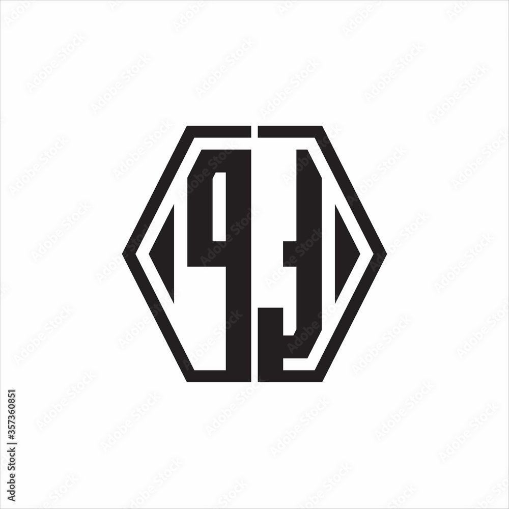 PT Logo monogram with hexagon line rounded design template on white background PT Logo monogram with hexagon line rounded design template on white background
