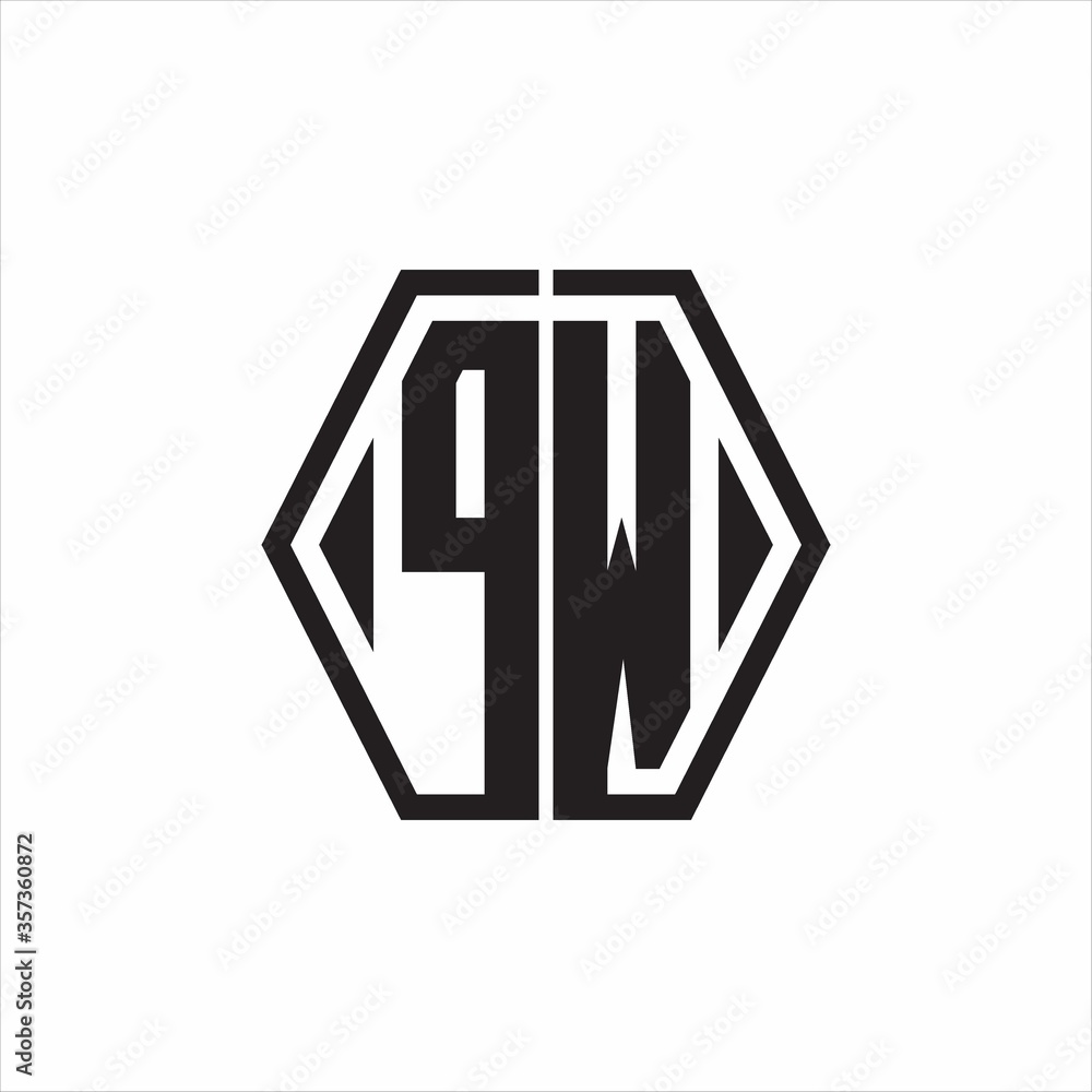 PW Logo monogram with hexagon line rounded design template on white background PW Logo monogram with hexagon line rounded design template on white background