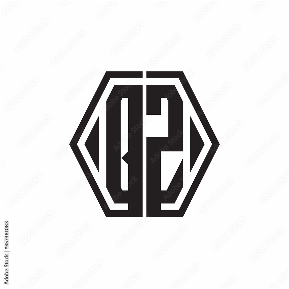 QZ Logo monogram with hexagon line rounded design template on white background QZ Logo monogram with hexagon line rounded design template on white background