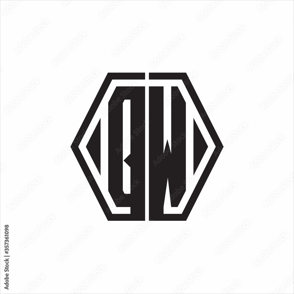 QW Logo monogram with hexagon line rounded design template on white background QW Logo monogram with hexagon line rounded design template on white background