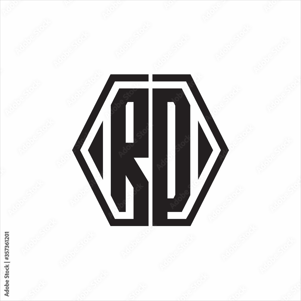 RD Logo monogram with hexagon line rounded design template on white background RD Logo monogram with hexagon line rounded design template on white background