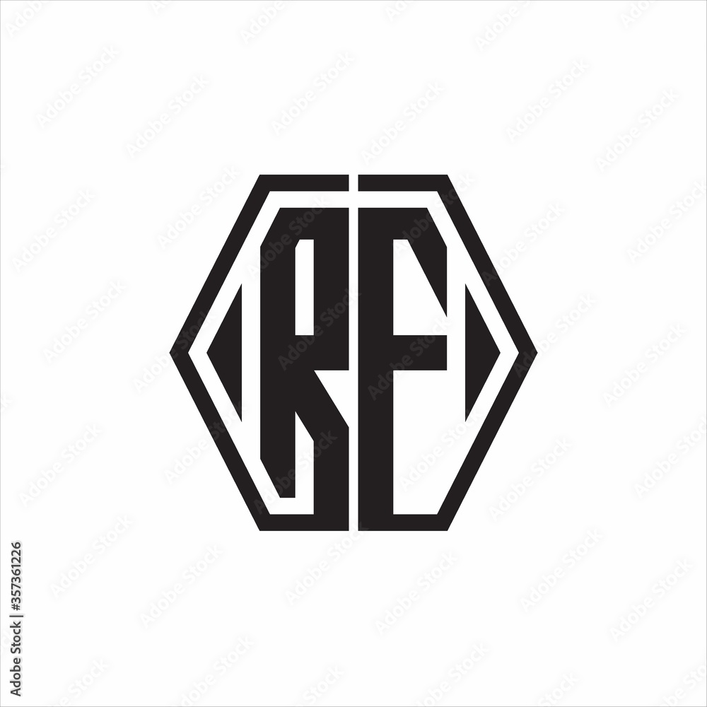 RF Logo monogram with hexagon line rounded design template on white background RF Logo monogram with hexagon line rounded design template on white background