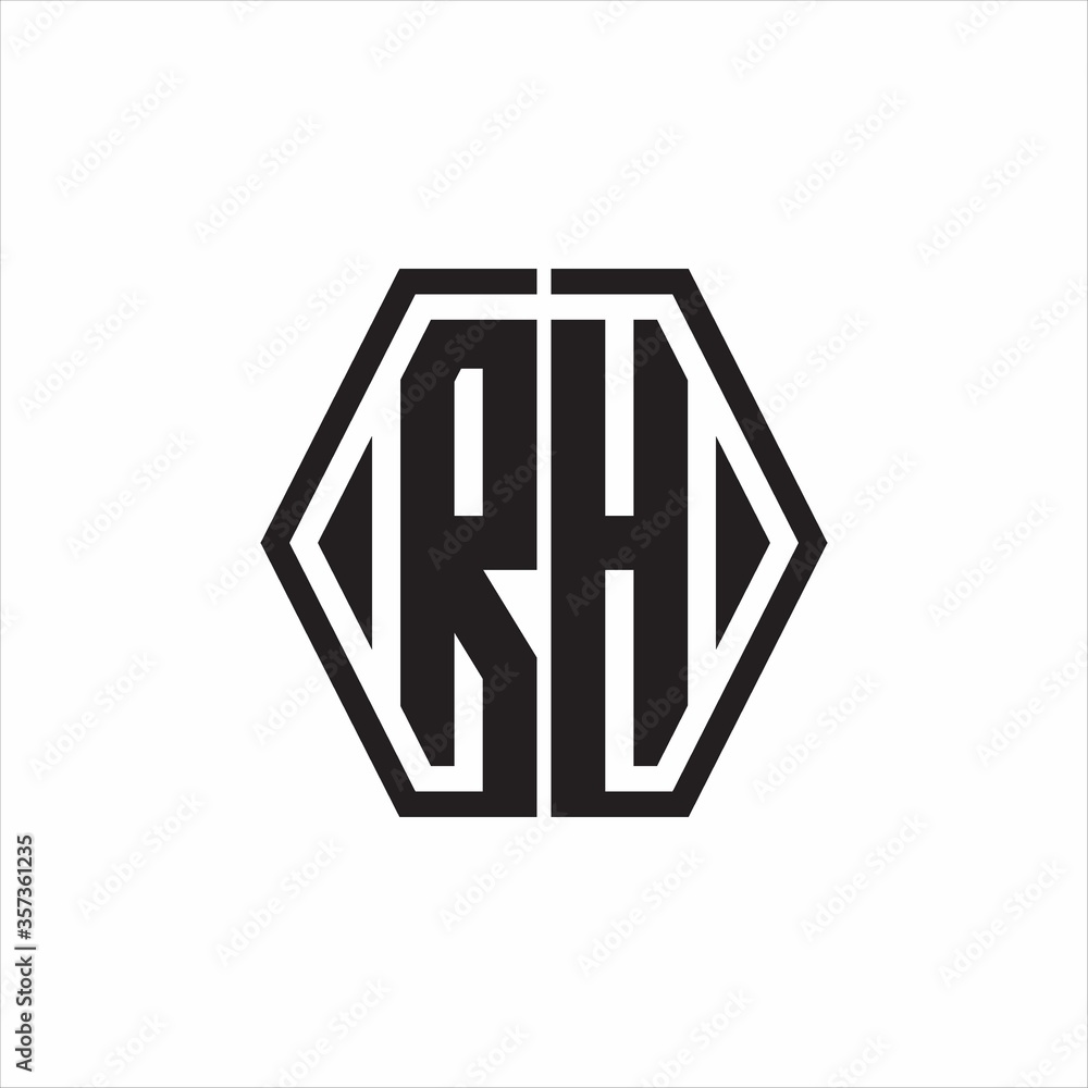 RH Logo monogram with hexagon line rounded design template on white background RH Logo monogram with hexagon line rounded design template on white background