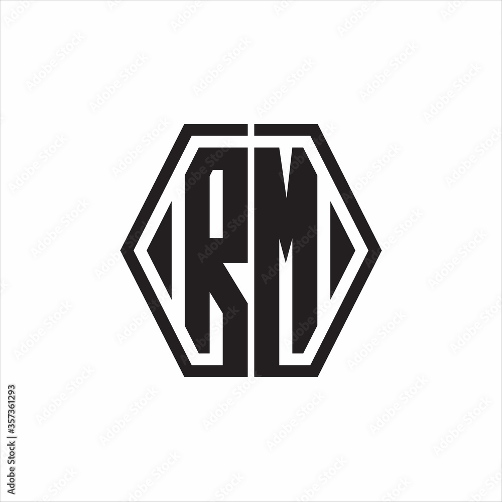 RM Logo monogram with hexagon line rounded design template on white background RM Logo monogram with hexagon line rounded design template on white background