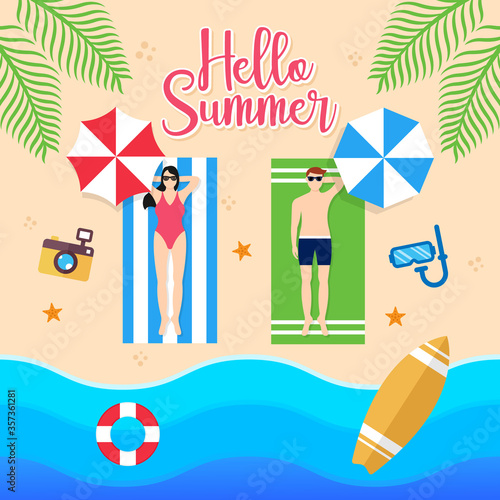 Summer Holiday on the beach Vector Illustration. Summer vacation Vector flat design illustration. Abstract Summer background design template for banner, flyer, invitation, poster, brochure. © The Masterplan Std.
