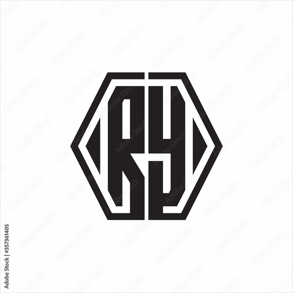 RY Logo monogram with hexagon line rounded design template on white background RY Logo monogram with hexagon line rounded design template on white background