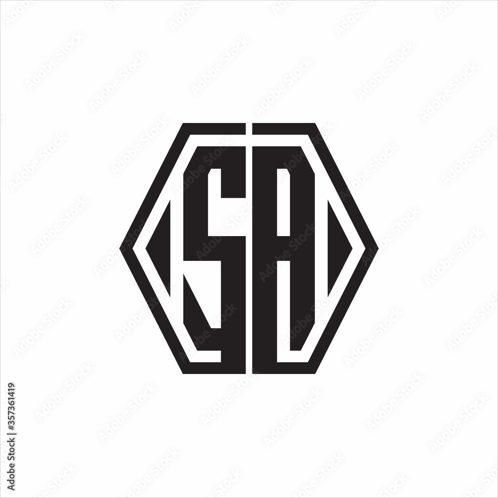 SA Logo monogram with hexagon line rounded design template on white background SA Logo monogram with hexagon line rounded design template on white background
