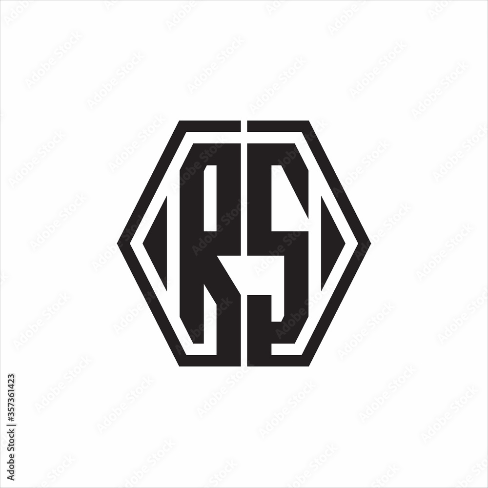 RS Logo monogram with hexagon line rounded design template on white background RS Logo monogram with hexagon line rounded design template on white background